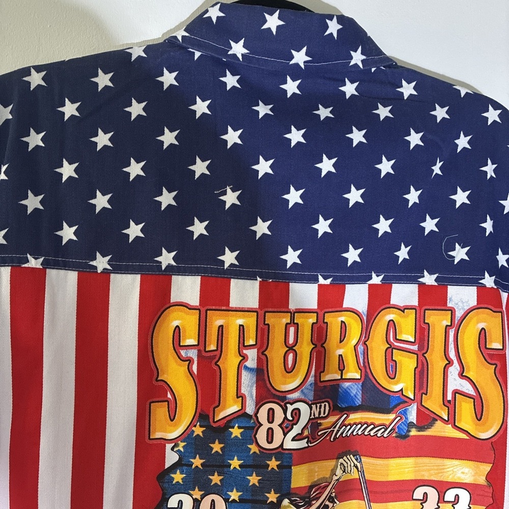 Biker Apparel Sturgis 2022 American Flag Button Up Shirt Size M NWT - Picture 6 of 12